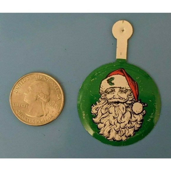Vintage Santa Claus Tin Litho Pinback Button Metal Tab Xmas Christmas Ornament - Picture 2 of 7